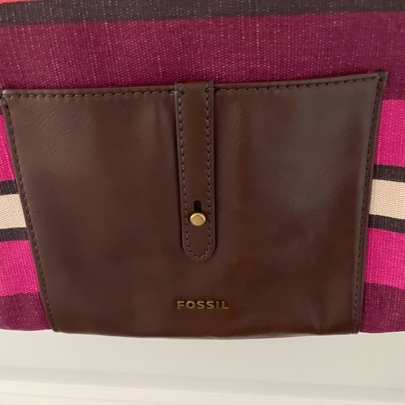 Fossil Jenna TZ Crossbody Purse Wine Multi Stripe - Picture 8 of 9